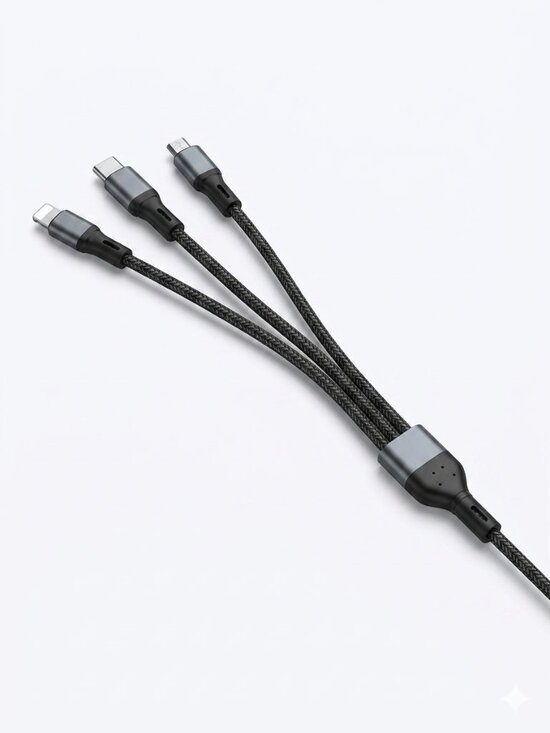 Other - Fast Charging 3-in-1 Black Data Cable - Lightning/Type-C/Micro USB